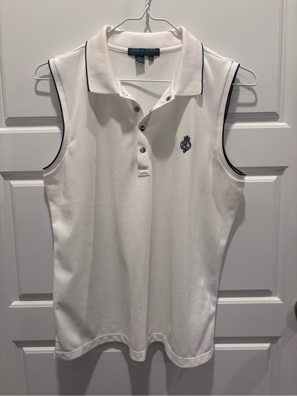 Polo by Ralph Lauren White Sleeveless Polo Tank with Navy Trim